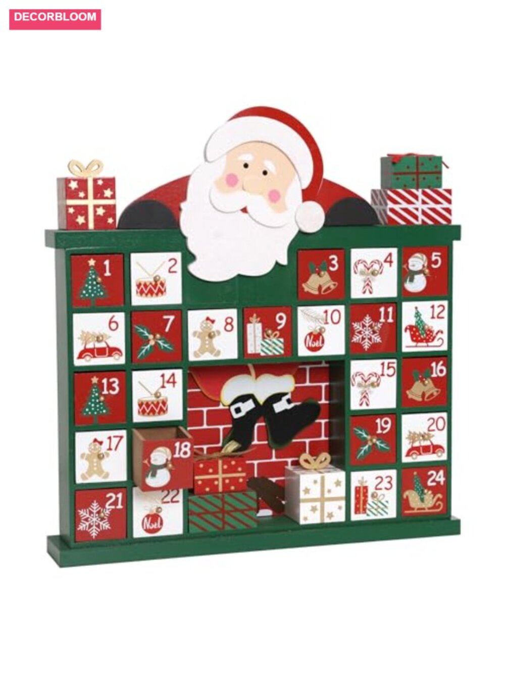 Wooden Christmas Advent Calendar 24 Drawers Santa Fireplace Countdown 16 In
